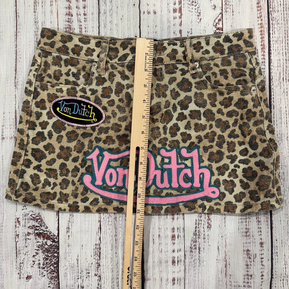 Von Dutch Originals Leopard Print Y2K Mini Skirt Flying Eyeball Women Size S EUC - Picture 11 of 11